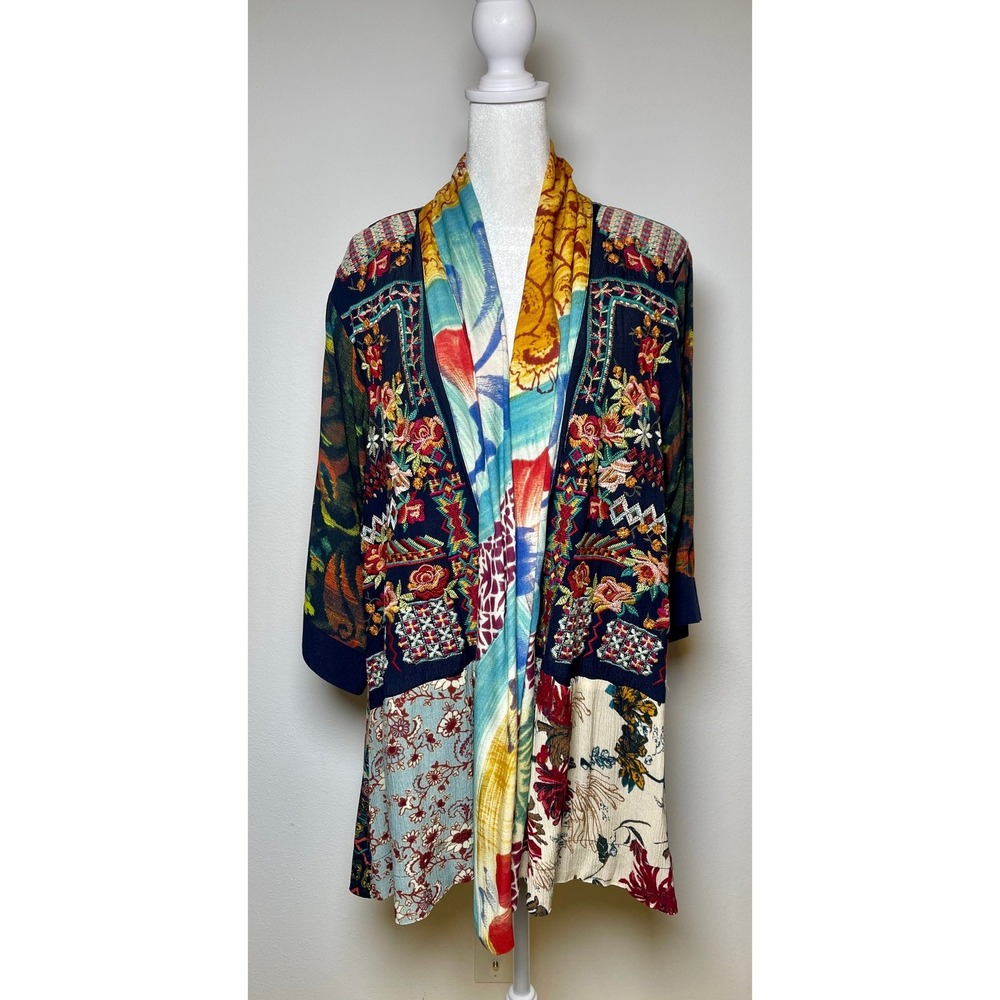 John Mark Large Patchwork Kimono Jacket Floral Em… - image 1